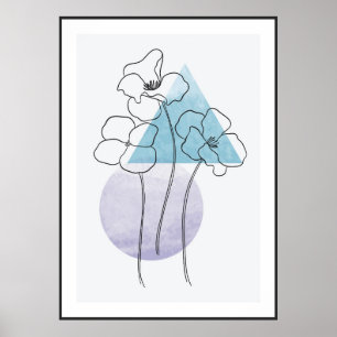 Botanische bloemlijnkunst met driehoek en cirkel poster