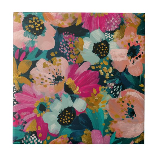 Botanische bloemmotief  tegeltje (Voorkant)