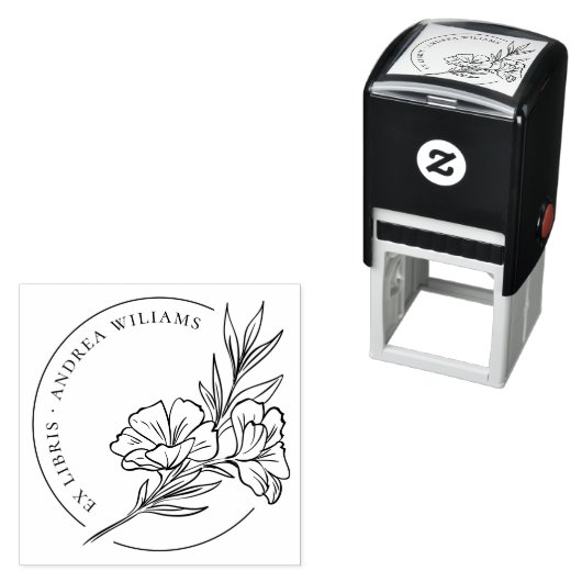 Botanische bloemstuk uit de bibliotheek van Ex Lib Zelfinktende Stempel (In situ)