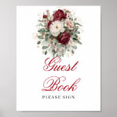 Botanische Blos Blauwrode Goud Gastboek Poster (Voorkant)