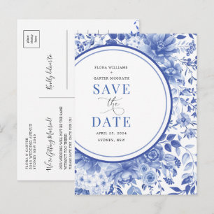 Botanische Blue Chinoiserie Wedding Save the Date Aankondigingskaart