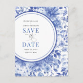 Botanische Blue Chinoiserie Wedding Save the Date Aankondigingskaart (Voorkant)