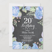 Botanische Blue Floral 20th Birthday Invitation Kaart (Voorkant)