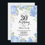 Botanische Blue Floral 30th Birthday Invitation Kaart<br><div class="desc">Botanische Blue Floral 30th Birthday Invitation. Floral Pink Peonies Birthday Invitation for Women. Waterverf bloem. Elegant roze Rose en Peony Flowers. Volwassen verjaardag. Witte achtergrond. Zwart-Wit. 13e 15e 16e 18e 21e 30e 40e 50e 60e 70e 90e 100e, Alle leeftijden. Voor verdere aanpassing, te klikken gelieve de knoop "van de Aanpassing...</div>