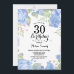 Botanische Blue Floral 30th Birthday Invitation Kaart<br><div class="desc">Botanische Blue Floral 30th Birthday Invitation. Floral Pink Peonies Birthday Invitation for Women. Waterverf bloem. Elegant roze Rose en Peony Flowers. Volwassen verjaardag. Witte achtergrond. Zwart-Wit. 13e 15e 16e 18e 21e 30e 40e 50e 60e 70e 90e 100e, Alle leeftijden. Voor verdere aanpassing, te klikken gelieve de knoop "van de Aanpassing...</div>