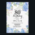 Botanische Blue Floral 80th Birthday Invitation Kaart<br><div class="desc">Botanische Blue Floral 80th Birthday Invitation. Floral Pink Peonies Birthday Invitation for Women. Waterverf Floral Flower. Elegant roze en Peony Flowers. Volwassen verjaardag. Witte achtergrond. Zwart-wit. 13e 15e 16e 18e 21e 30e 40e 50e 60e 70e 90e 100e, Alle leeftijden. Voor verdere aanpassing, te klikken gelieve de knoop "van de Aanpassing...</div>