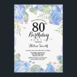 Botanische Blue Floral 80th Birthday Invitation Kaart<br><div class="desc">Botanische Blue Floral 80th Birthday Invitation. Floral Pink Peonies Birthday Invitation for Women. Waterverf Floral Flower. Elegant roze en Peony Flowers. Volwassen verjaardag. Witte achtergrond. Zwart-wit. 13e 15e 16e 18e 21e 30e 40e 50e 60e 70e 90e 100e, Alle leeftijden. Voor verdere aanpassing, te klikken gelieve de knoop "van de Aanpassing...</div>