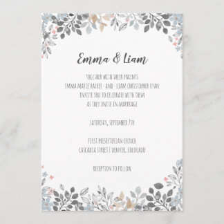 Botanische Blue Floral Wedding Invitation Kaart