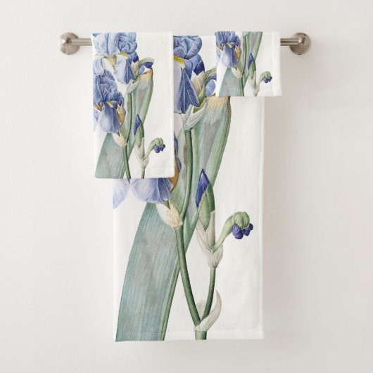 Botanische Blue Iris Flowers Redoute Bath Towel Se Bad Handdoek (Insitu)