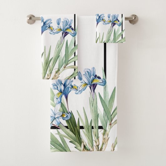 Botanische Blue Iris Flowers Redoute Bath Towel Se Bad Handdoek (Insitu)
