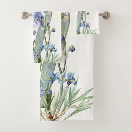 Botanische Blue Iris Flowers Redoute Bath Towel Se Bad Handdoek (Insitu)