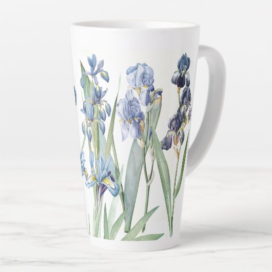 Botanische Blue Iris Flowers Redoute Latte Mok (Rechterhoek)