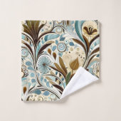 Botanische Blues en Bruinen Bad Handdoek (Wasdoekje)