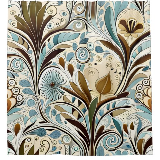 Botanische blues en bruinvissen douchegordijn (Voorkant)