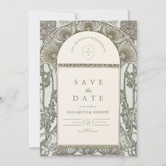 Botanische Blush Arch Art Nouveau bruiloft Save The Date (Voorkant)