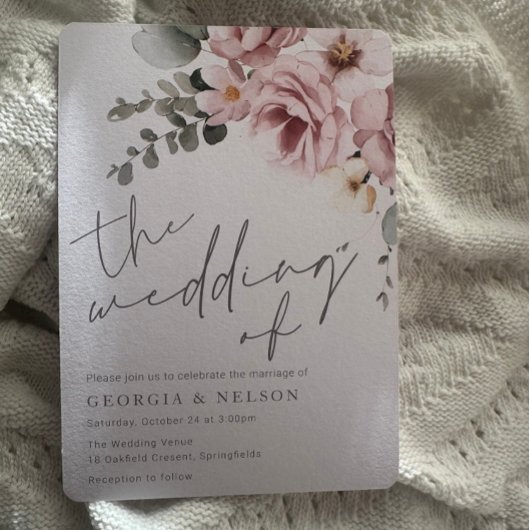 Botanische Blush Bloemen Moderne bruiloft Kaart