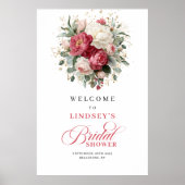 Botanische Blush Bourgondië Bloemige Bruiloftswelk Poster (Voorkant)
