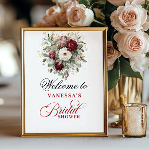 Botanische Blush Burgundy Bruiloft Feest Welkom Poster