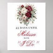 Botanische Blush Burgundy Countdown Tafelmodel Poster (Voorkant)