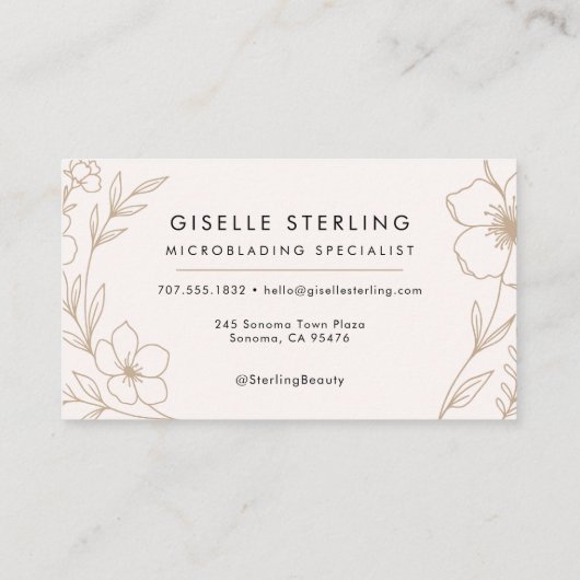 Botanische Blush en Zwarte Microblading Specialist Visitekaartje (Achterkant)