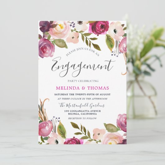 Botanische blush Floral Elegant Engagement Party Kaart (Staand voorkant)