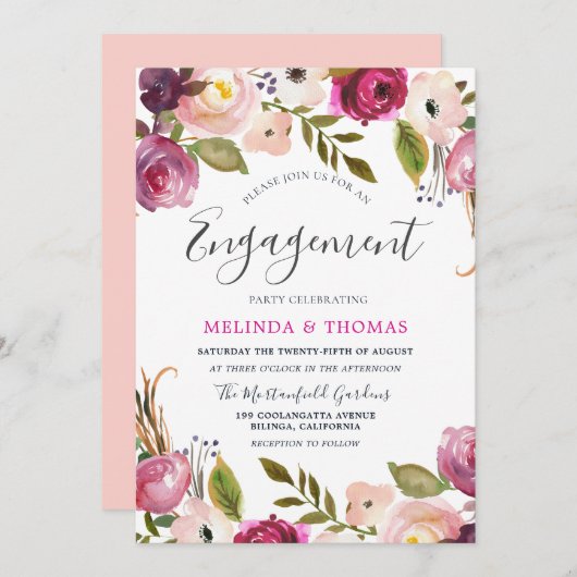 Botanische blush Floral Elegant Engagement Party Kaart (Voorkant / Achterkant)