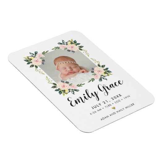 Botanische Blush Geboorte Aankondiging Foto Keepsa Magneet (Rechterzijde)