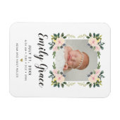 Botanische Blush Geboorte Aankondiging Foto Keepsa Magneet (Horizontaal)