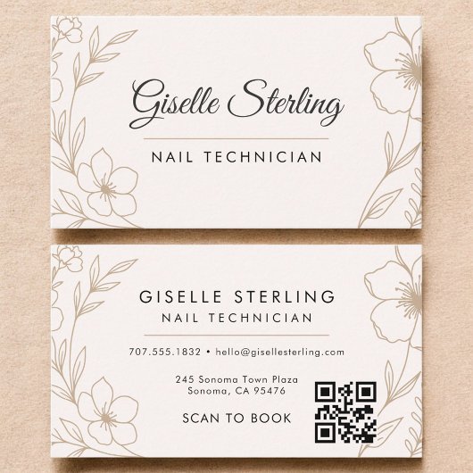 Botanische Blush Nail Technician QR Code Floral Visitekaartje