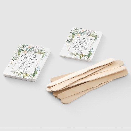 Botanische Blush Roze Bloemen Bruiloft Programma Handwaaier (Niet-gemonteerd)