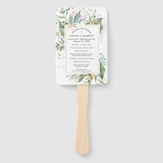 Botanische Blush Roze Bloemen Bruiloft Programma Handwaaier (Voorkant)