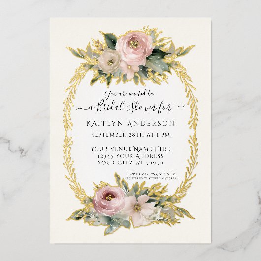 Botanische Blush Roze Bloemen Elegant Vrijgezellen Folie Uitnodiging (Voorkant)