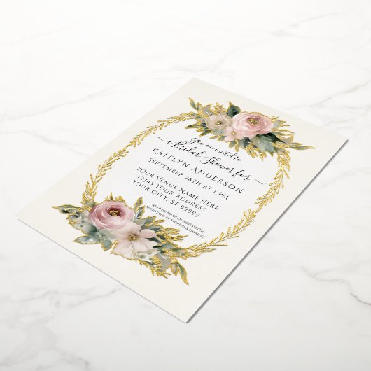 Botanische Blush Roze Bloemen Elegant Vrijgezellen Folie Uitnodiging (Gedraaid)