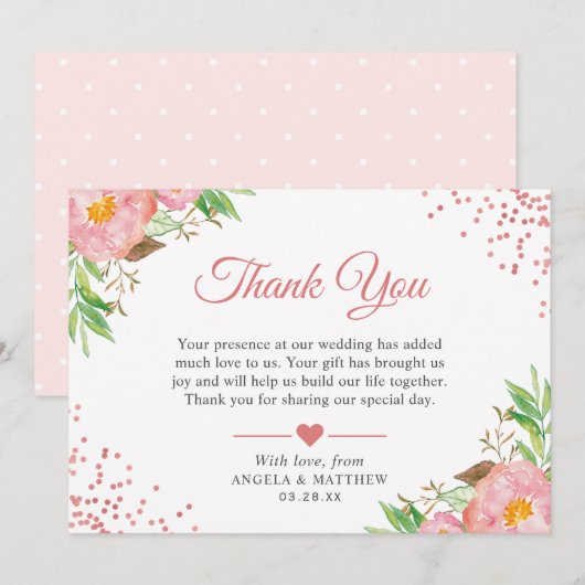 Botanische Blush Roze Bloemen Stippen Bruiloft Dan Bedankkaart (Voorkant / Achterkant)