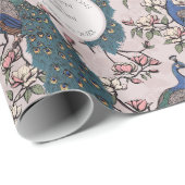 Botanische Blush Roze bruiloft Pauw & bloemen Cadeaupapier (Rol Hoek)