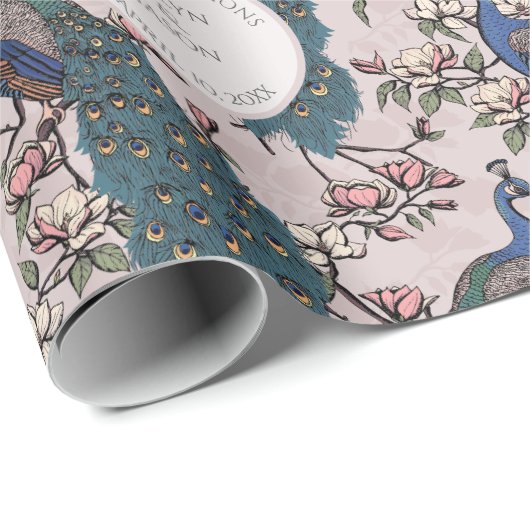 Botanische Blush Roze bruiloft Pauw & bloemen Cadeaupapier (Rol Hoek)