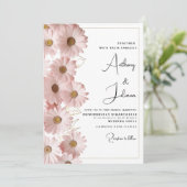 Botanische blush roze gouden daisy bloemenbruiloft kaart (Staand voorkant)