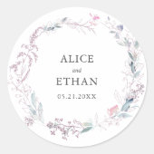 Botanische Blush Roze Krans Bruiloft Ronde Sticker (Voorkant)