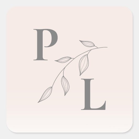 Botanische Blush Roze Monogram Sticker (Voorkant)