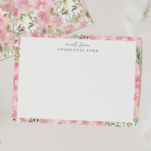 Botanische Blush Roze Pioen Roos Girly Bloemen Lij Notitiekaartje