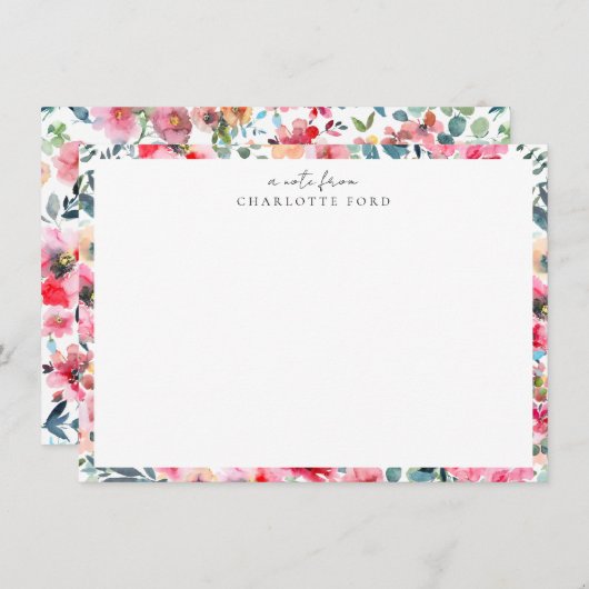 Botanische Blush Roze Roze Groen Bloemen Lijst Notitiekaartje (Voorkant / Achterkant)