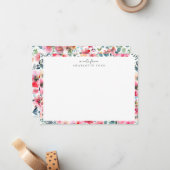 Botanische Blush Roze Roze Groen Bloemen Lijst Notitiekaartje (Voorkant / Achterkant in situ)