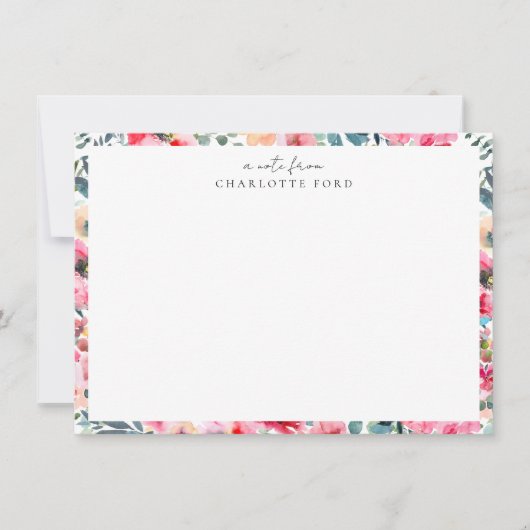 Botanische Blush Roze Roze Groen Bloemen Lijst Notitiekaartje (Voorkant)