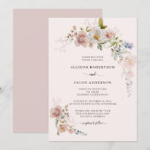 Botanische blush Roze wilde bloemen bruiloft Kaart (Voorkant / Achterkant)