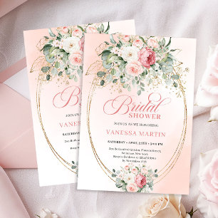 Botanische Blush Rozen Bruiloftsfeest Gouden Uitno Kaart