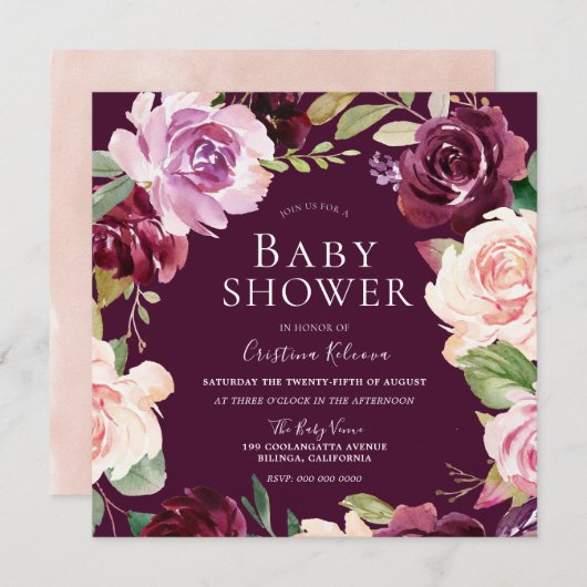 Botanische Blush Waterverf Baby shower Kaart (Voorkant / Achterkant)