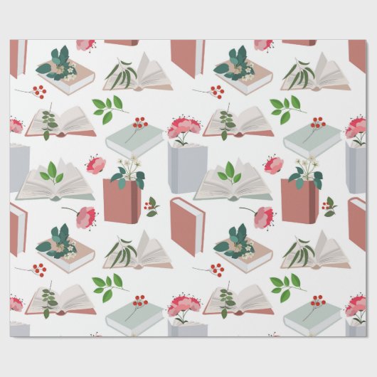 Botanische boeken en leespatroon bibliotheek cadeaupapier (Vlak)