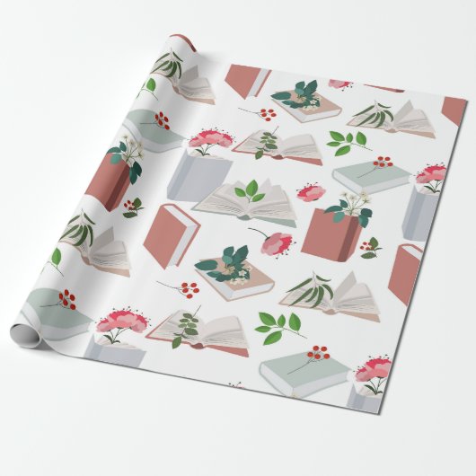 Botanische boeken en leespatroon bibliotheek cadeaupapier (Uitgerold)