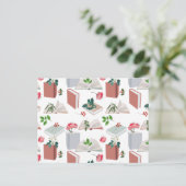 Botanische boeken en leespatroon bibliotheek feestdagenkaart (Staand voorkant)