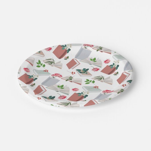 Botanische boeken en leespatroon bibliotheek papieren bordje (Gekanteld)